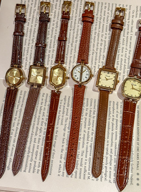 EAVANLIN依文琳皮带小众复古美拉德棕气质中古风女士腕表石英手表