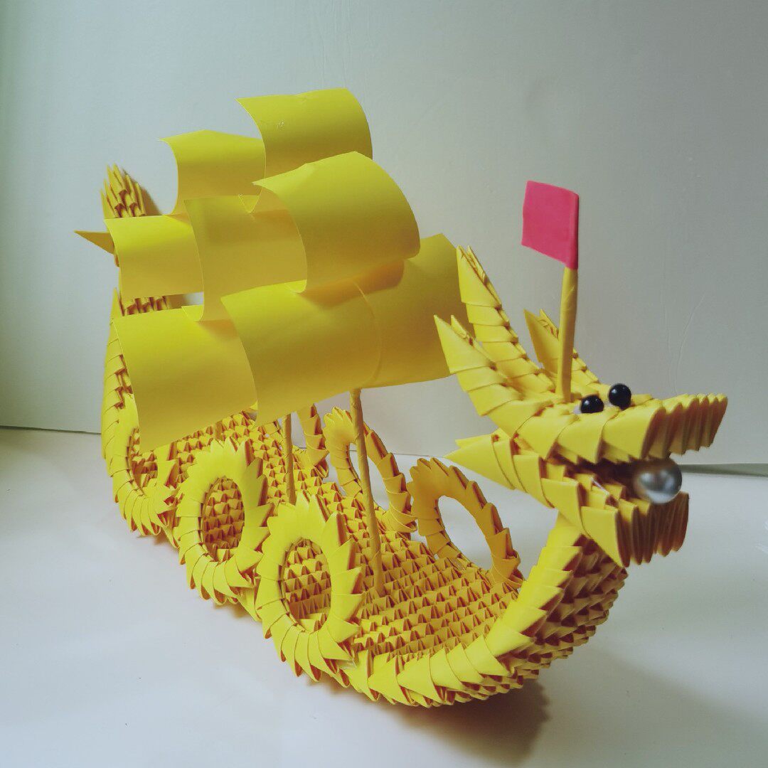 龙船折纸手工端午龙舟创意三角插船交通工具学生比赛纪念红船龙船