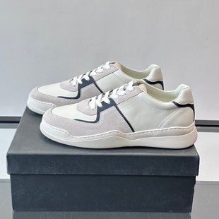 老马鞋店真皮休闲板鞋男系带拼色透气百搭厚底增高简约风四季男鞋