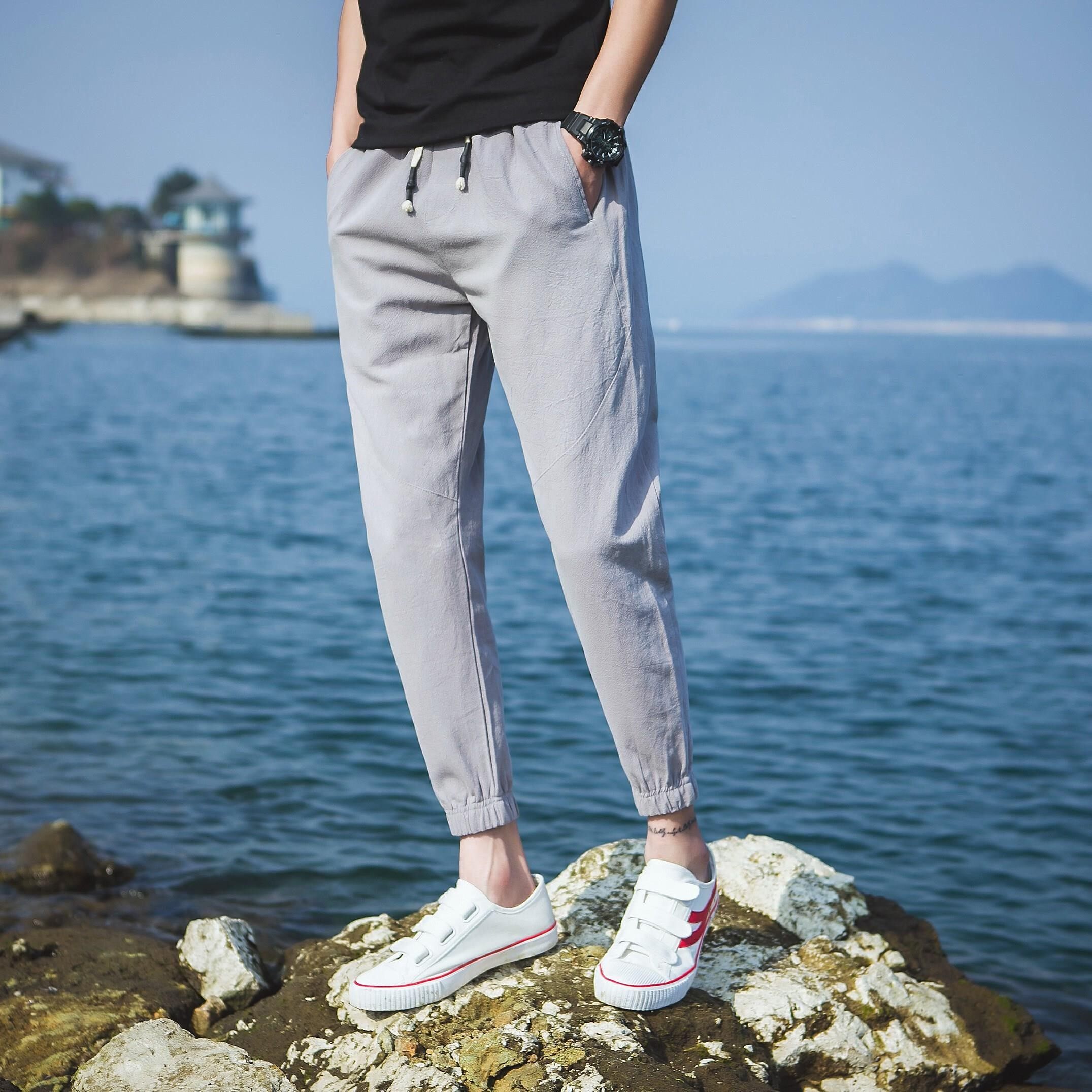 春季休闲束脚九分男生百搭宽松优修身韩版潮流运动配高帮鞋黑裤子在类目 男装, 休闲裤中 - 来自Buy2taobao.com提供专业的淘宝代购服务