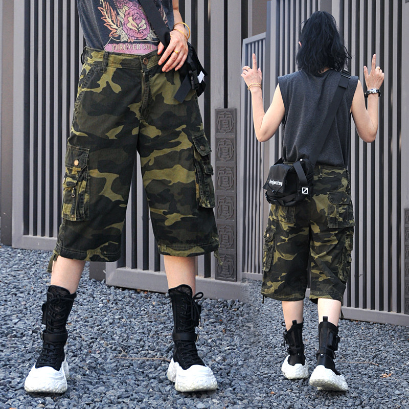 男女同款迷彩七分裤女士宽松显瘦休闲户外工装短裤2025年夏季薄款