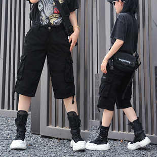 短褲 女美式 2025夏季 高街中性男女休閑工裝 口袋中褲 薄款 戶外五分褲