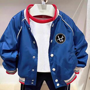 儿童外套童装2025春款男童立领双层棒球服中大童休闲洋气夹克外套