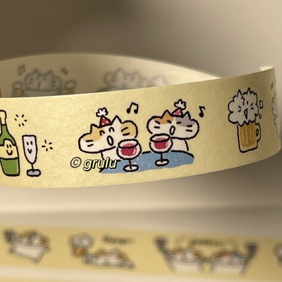 grulu干杯干杯啦啦队胶带分装韩系可爱猫猫盐系手帐贴纸素材新品