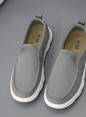 一步赢秋款透气布鞋男低帮一脚蹬懒人鞋超轻软底男士休闲鞋28M213