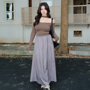 PSG微胖MM垂感半身裙缎面高腰遮肉松紧腰大A字裙长裙 货返10元