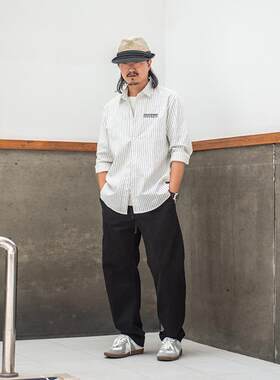 【特价】黑白线条纹休闲衬衫基础款日系复古白衬衫百搭通勤款