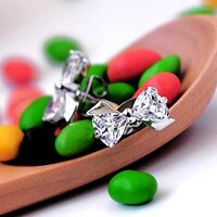 蝴蝶结925纯银礼物甜美纯银耳针