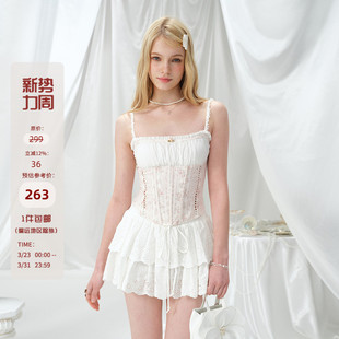 辣妹外穿碎花鱼骨吊带背心白色蕾丝半裙女套装 夏季 Studio Mess