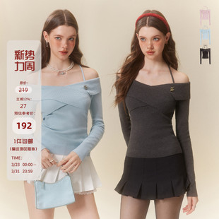 辣妹小众设计感温柔风交叉露肩针织打底毛衣显瘦 美式 Mess Studio