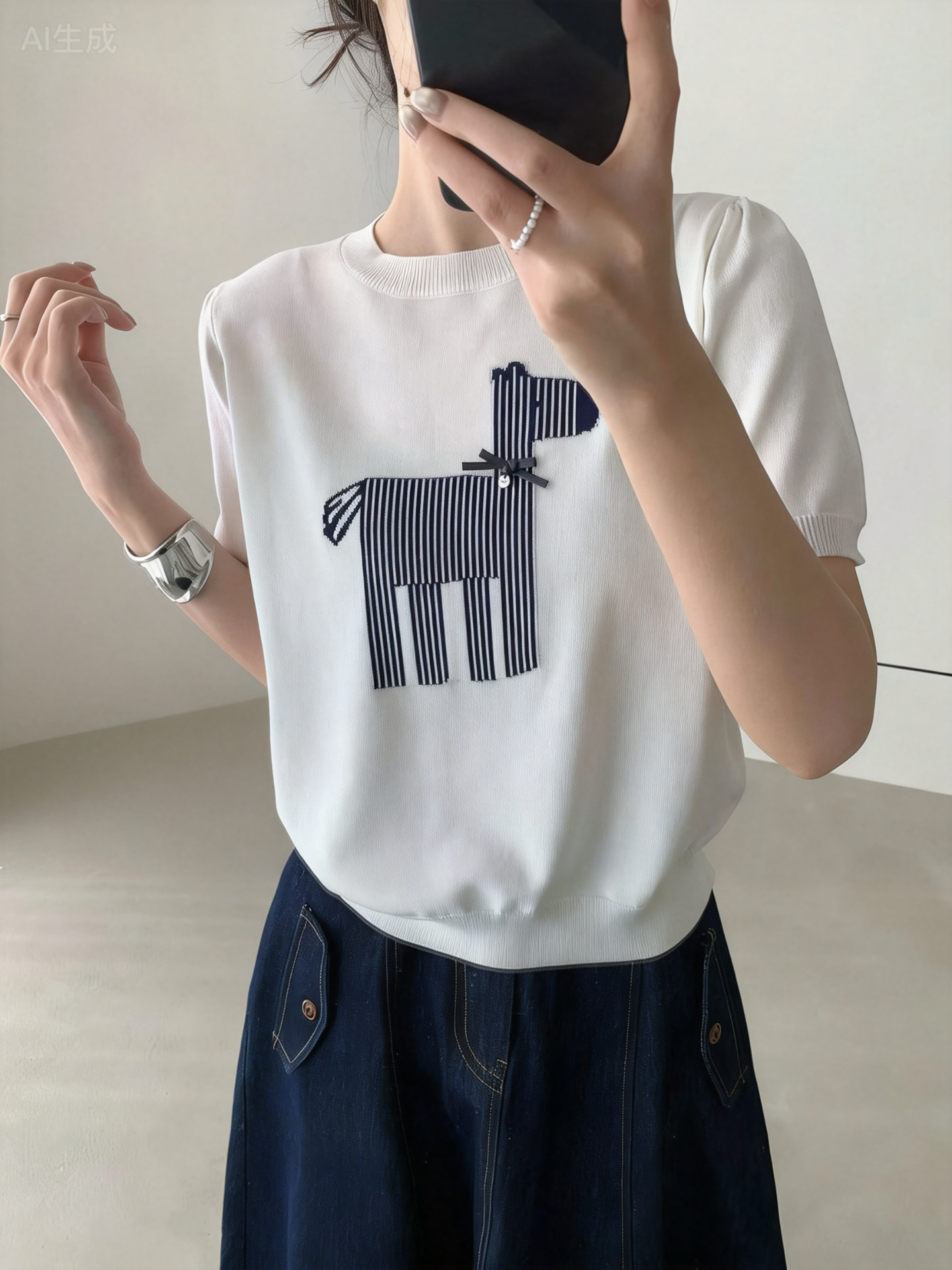 2026早春新款韩版简约气质时尚百搭圆领宽松显瘦短袖针织衫上衣女