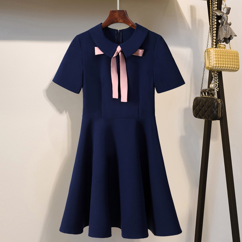 夏新款修身显瘦甜美幼儿园教师园服a字小清新学院风娃娃领连衣裙