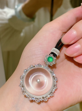 银饰镶嵌天然水沫玉平安扣新中式国风绿顶珠吊坠项链女