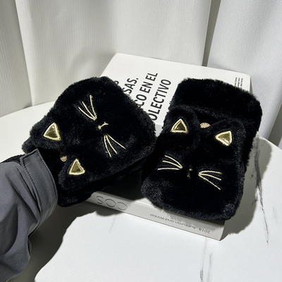 可爱黑猫咪翻盖手套女生冬季保暖