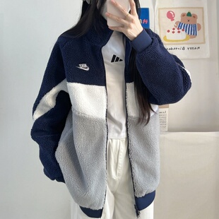 耐克Nike 男黑白大勾子摇粒绒保暖双面穿运动休闲夹克外套 BQ6546