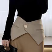 欧美不规则布料腰封女气质装 饰外套连衣裙休闲针扣弹力松紧宽腰带