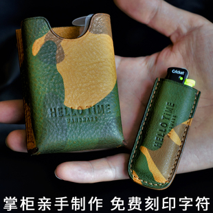 minerva box多脂软植鞣牛皮火机套迷彩草蜢比克一次性打火机皮套