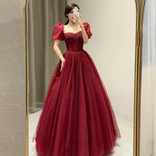 敬酒服新娘2025新款感红色晚礼服女法式订婚礼裙日常可穿长款