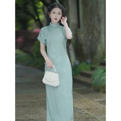 古法全开襟曳地长款旗袍新中式国风年轻款少女绝美连衣裙2024夏季