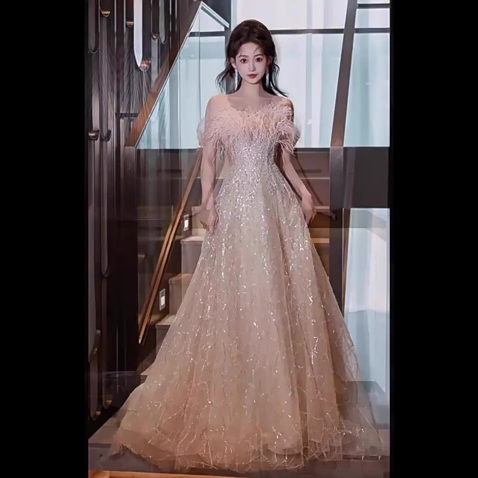 抹胸晚礼服裙女2025新款轻奢小众高端主持人伴娘感敬酒服新娘