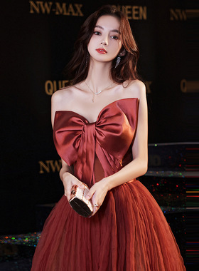 抹胸敬酒服新娘2025新款结婚酒红色跨境设计感在逃公主晚礼服