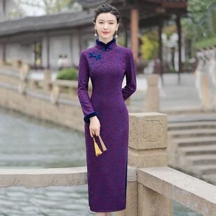 中式长款显瘦感花满絮妈妈2024新款女复古修身康莉加厚优雅装
