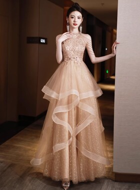 感晚礼服女2025新款优雅生日宴会主持成人高端轻奢小众连衣裙