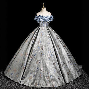 蓝色艺考成人礼轻晚礼服18岁女生高中生毕业礼服合唱蓬蓬裙