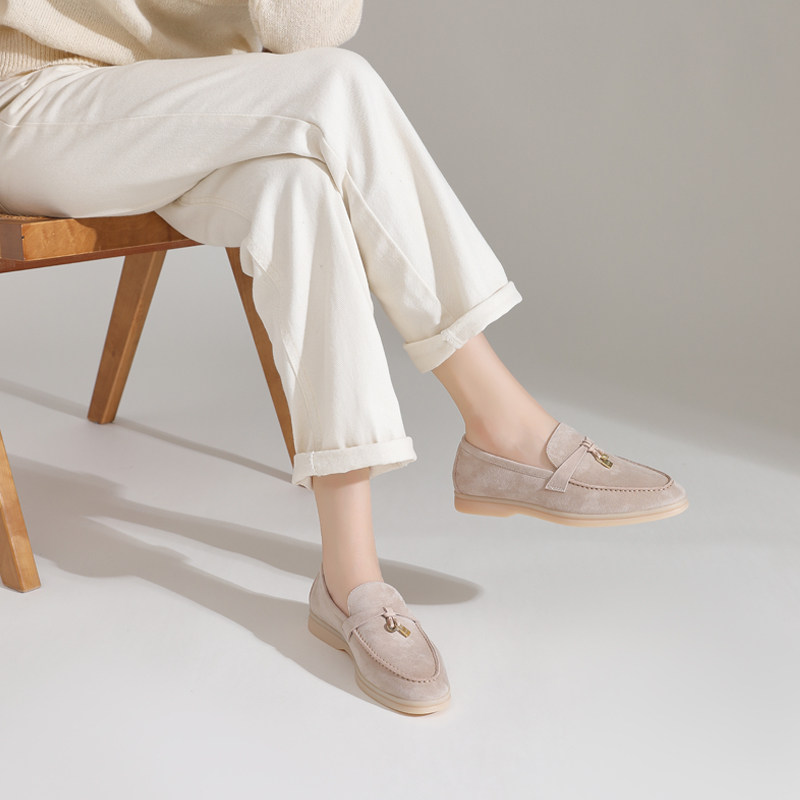 平底乐福鞋女麂皮真皮舒适单鞋女鞋羊反绒休闲鞋新款皮鞋