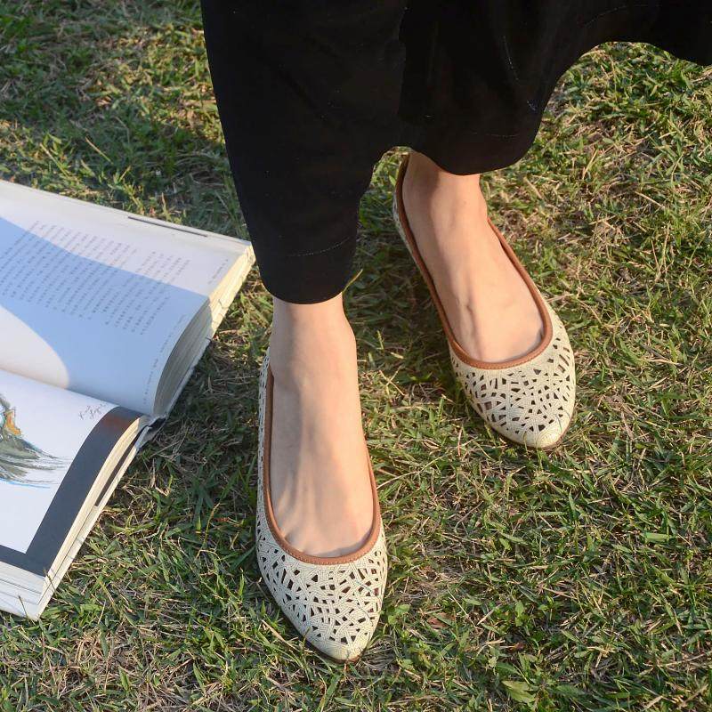 歌迈女鞋镂空透气真皮手工旗袍不累脚浅口单鞋软底舒适夏季凉鞋女