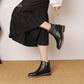 白色短靴女切尔西靴子歌迈羊皮复古女鞋 冬靴真皮休闲女靴马丁靴