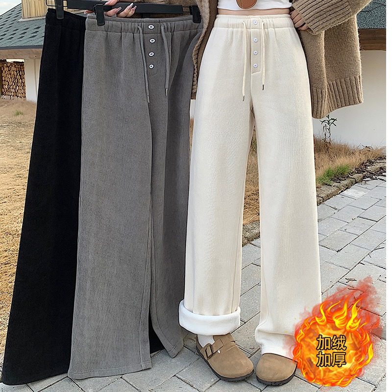 2025秋冬新款胖mm大码女加绒加厚休闲百搭纽扣抽绳阔腿裤,女装/女士精品,大码裤装,淘宝优惠券,粉丝福利购,淘宝优惠卷