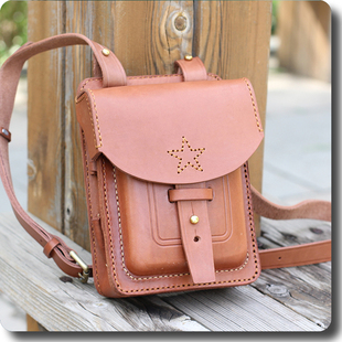 真皮定型单肩包百搭复古小方包手工硬牛皮手工缝线斜挎背包