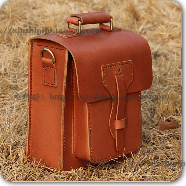 新款单肩手提硬牛皮定型包商务休闲复古风格植鞣皮公务包