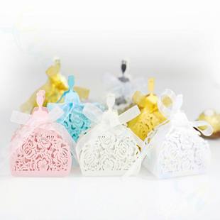 镂空激光新娘喜糖盒玫瑰花裙纸盒烘培巧克力糖果盒节日婚礼糖果盒