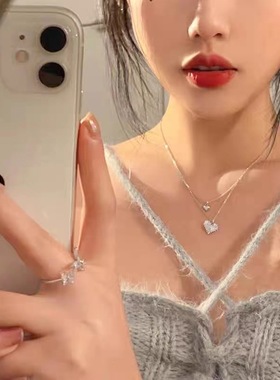 甜美小巧闪闪惹人爱爱心双层项链