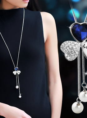 三叶草长款毛衣链女紫萼项链