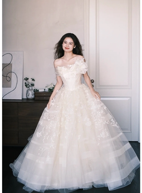 法式轻奢高级感轻婚纱绝美超仙晨袍新娘敬酒服迎宾出门纱礼服裙