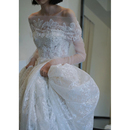 法式 蕾丝轻婚纱新娘高级感绝美小众一字肩气质出门纱拖尾迎宾礼服