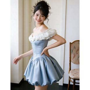 法式甜美风小个子抹胸礼服裙女气质收腰短裙高级感生日聚会连衣裙