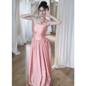法式 甜美粉色抹胸轻婚纱女小众气质高级感长裙绝美生日宴会礼服裙