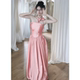 法式 甜美粉色抹胸轻婚纱女小众气质高级感长裙绝美生日宴会礼服裙