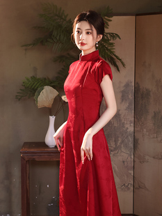 梵娜仙衣新中式旗袍敬酒服新娘酒红色订婚结婚回门连衣裙礼服女