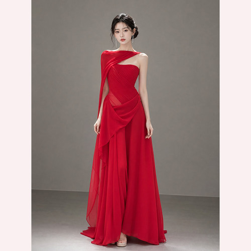 法式红色抹胸新娘结婚回门敬酒服气质优雅订婚宴会出门纱绝美礼服