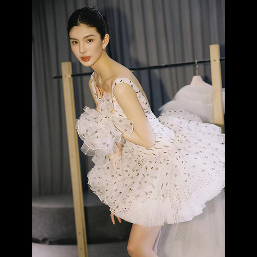 波点小短裙芭蕾风甜美公主裙小众新娘拍摄礼服裙蓬蓬裙生日成人礼