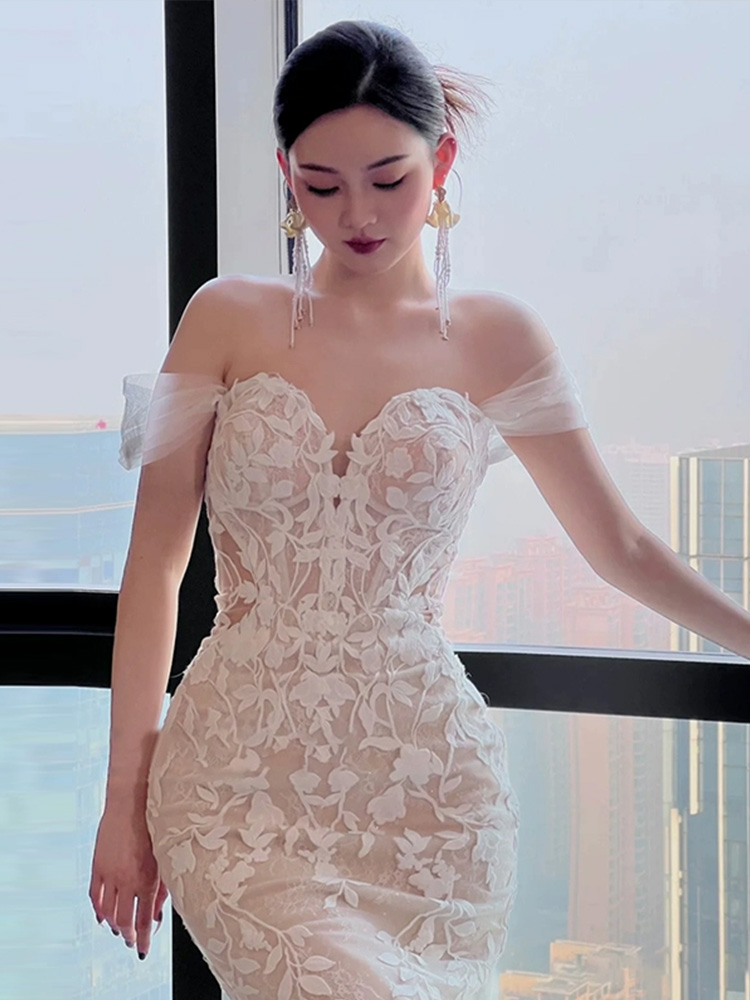梵娜仙衣气质高级感一字肩轻婚纱