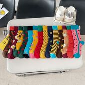 happy潮流女情侣潮袜子长筒棉袜动物彩色水果提花袜子socks