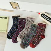 2023秋冬新品 蕾丝花边复古小碎花中筒女袜日系时尚 民族风堆堆袜子