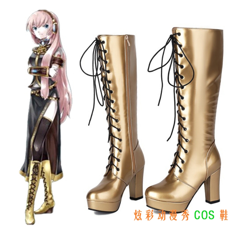 Vocaloid巡音琉歌Luka (公式Ver) cosplay鞋大码金色高筒系带靴子