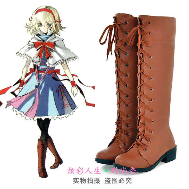 ◆东方红魔城 爱丽丝 cosplay鞋◆万用日常棕色系带靴 COS大码鞋